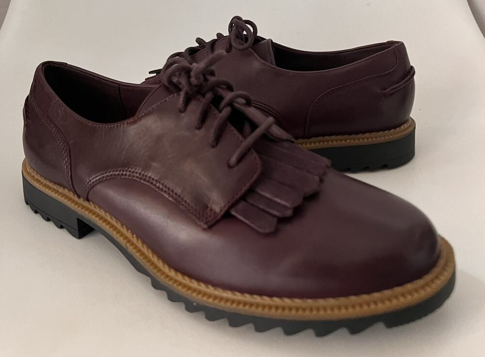 Clarks Griffin Mabel Oxblood Leather Kiltie Oxford Women's 7M Lug Sole NWOB